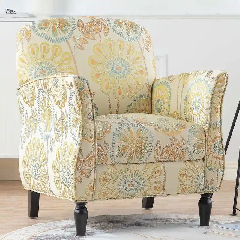 Floral Upholstered Accent Chair with Wood Legs