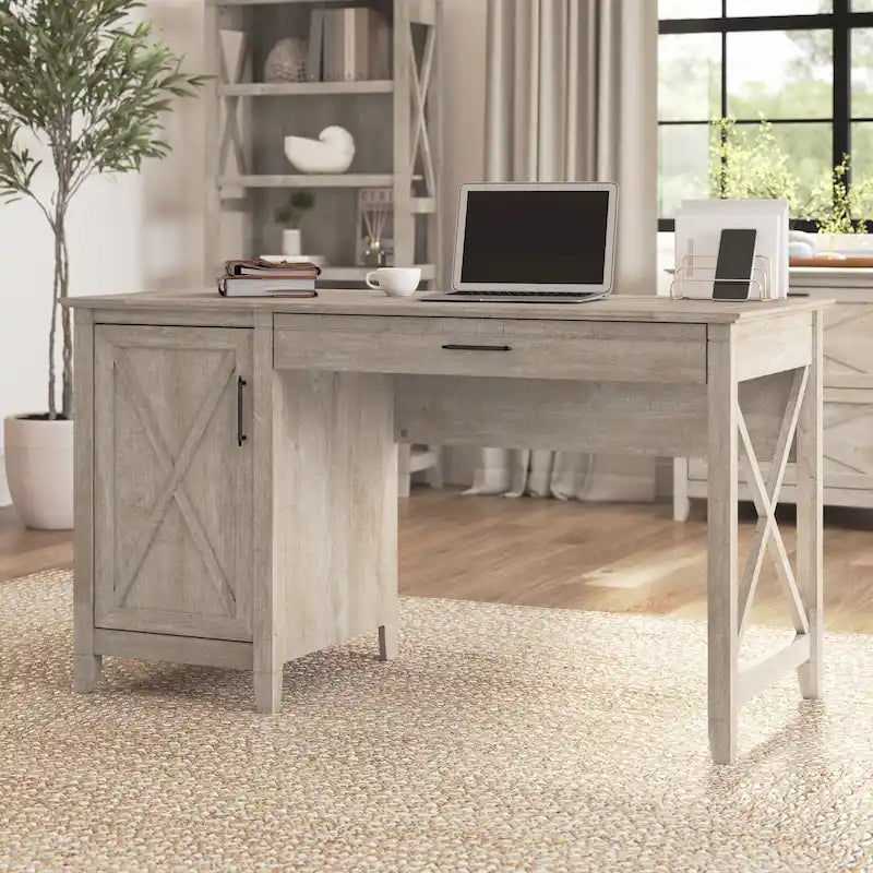 54W Computer Desk with Storage and Keyboard Tray