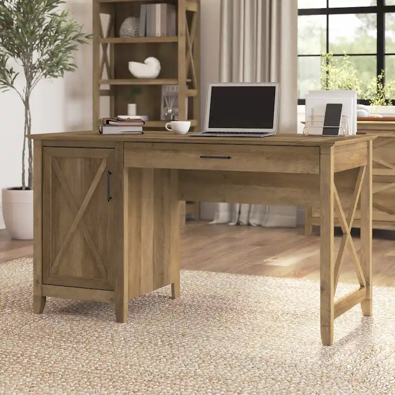 54W Computer Desk with Storage and Keyboard Tray