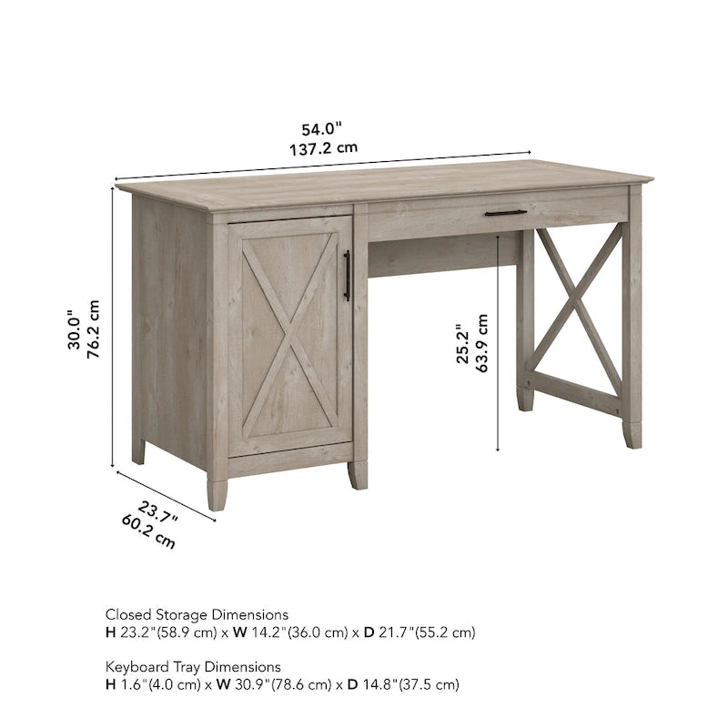 54W Computer Desk with Storage and Keyboard Tray