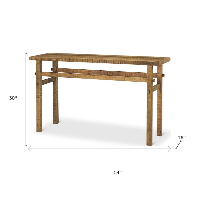 54" Brown Distressed Solid Wood Console Table - 54" x 30" x 16"