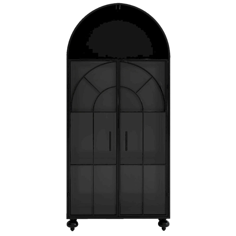 Arched Storage Cabinet with Glass Doors and Open Display Shelves