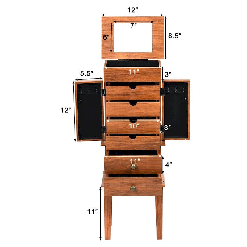 Costway Vintage Jewelry Cabinet Chest Storage Organizer Drawers&Mirror - See Details