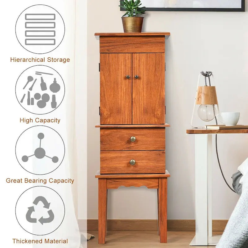 Vintage Jewelry Cabinet with Mirror and Drawers