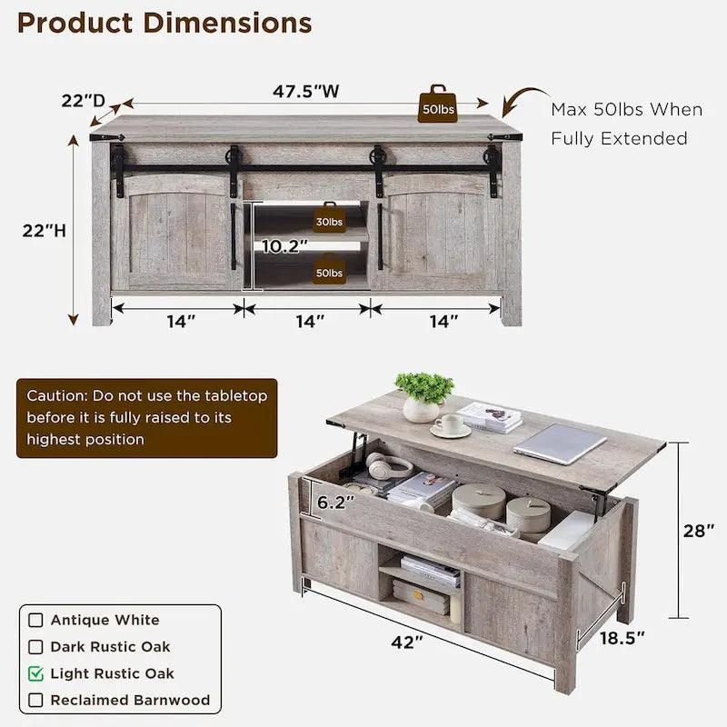 Lift Top Coffee Table with Storage