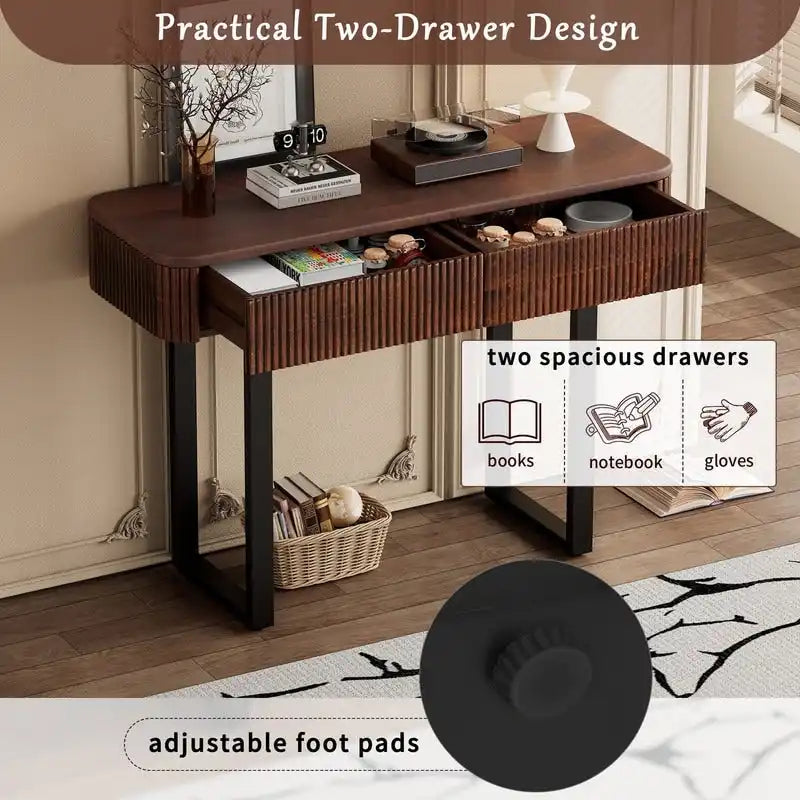 Solid Wood Entryway Console Table with Fluted Design and 2 Drawers