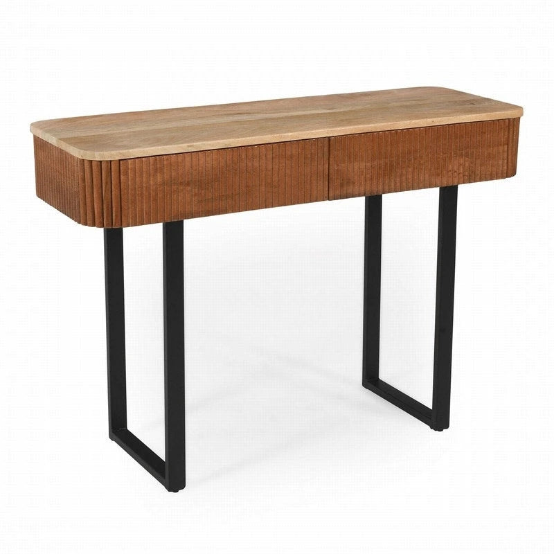 Solid Wood Entryway Console Table with Fluted Design and 2 Drawers