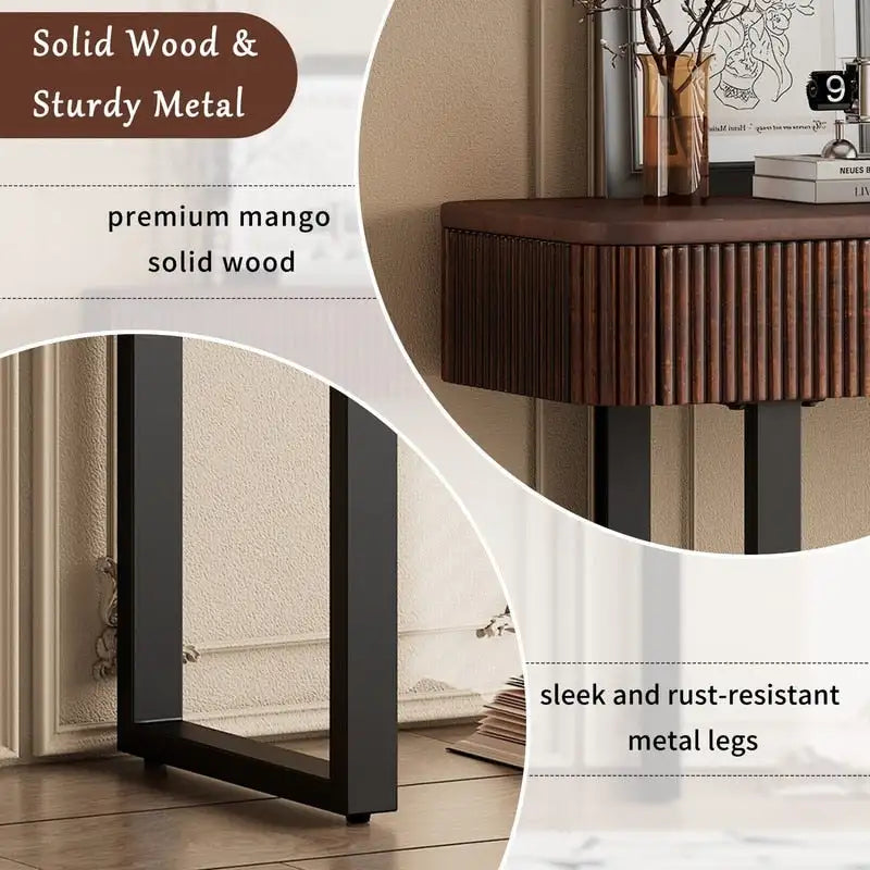 Solid Wood Entryway Console Table with Fluted Design and 2 Drawers