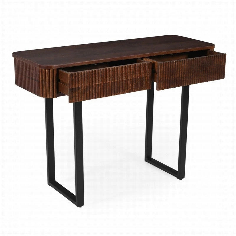 Solid Wood Entryway Console Table with Fluted Design and 2 Drawers