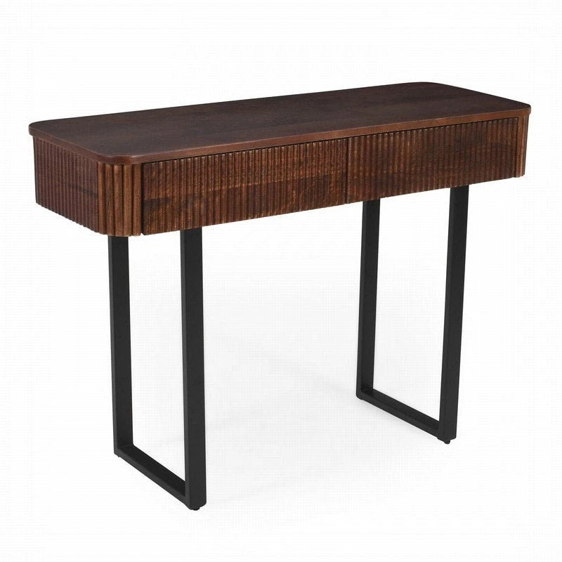 Solid Wood Entryway Console Table with Fluted Design and 2 Drawers