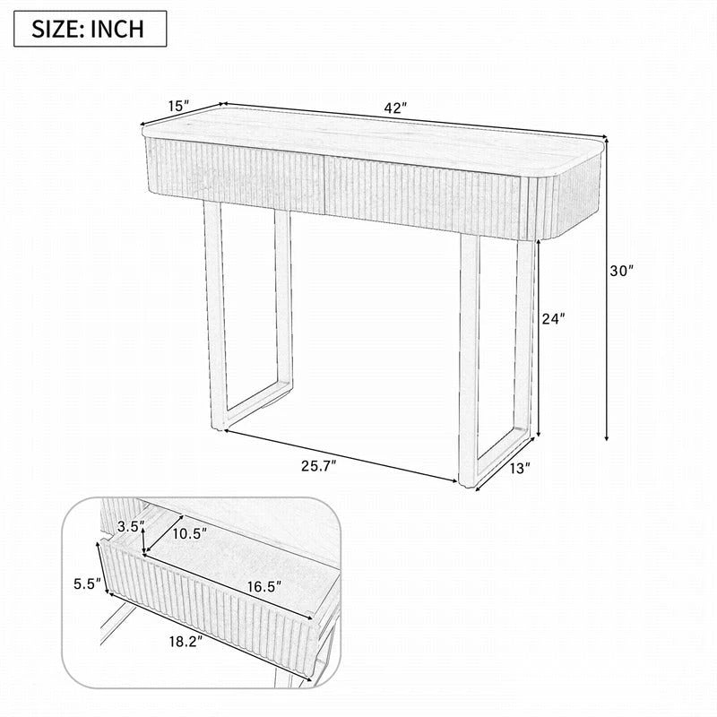 Solid Wood Entryway Console Table with Fluted Design and 2 Drawers
