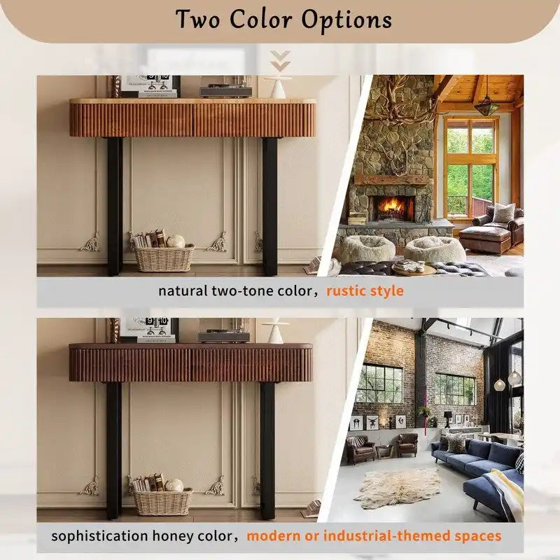 Solid Wood Entryway Console Table with Fluted Design and 2 Drawers