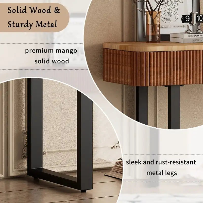 Solid Wood Entryway Console Table with Fluted Design and 2 Drawers