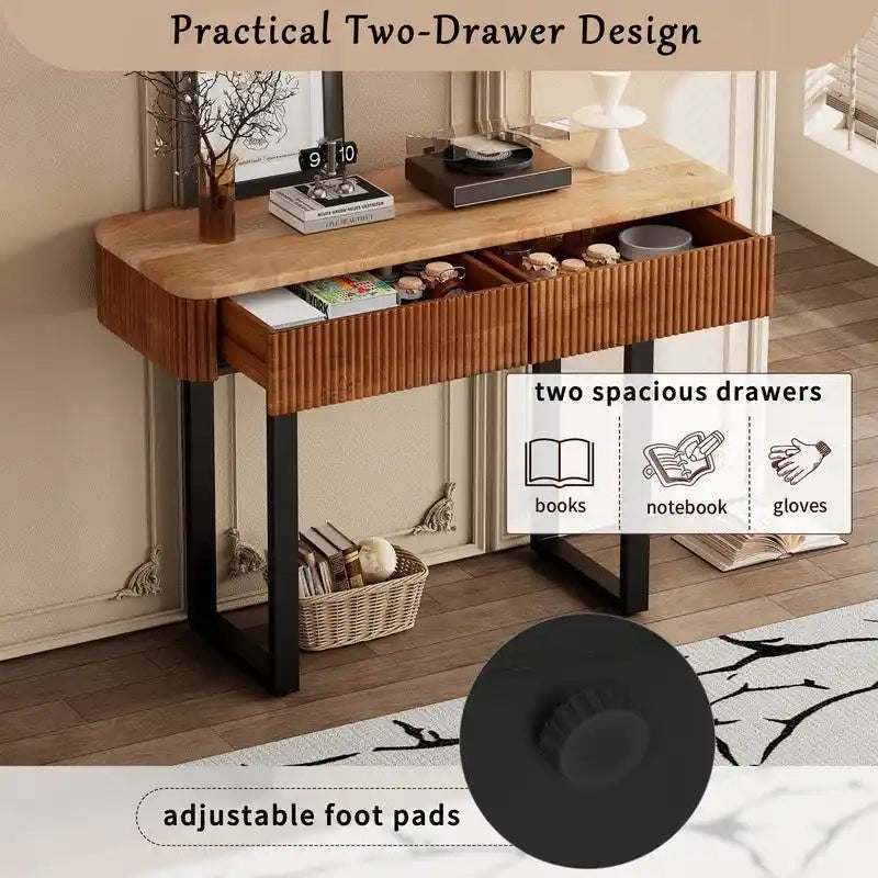 Solid Wood Entryway Console Table with Fluted Design and 2 Drawers