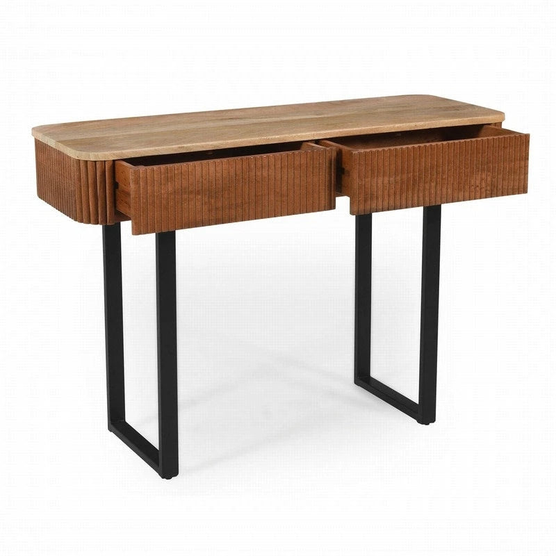 Solid Wood Entryway Console Table with Fluted Design and 2 Drawers