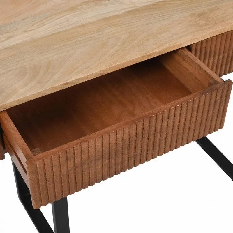Solid Wood Entryway Console Table with Fluted Design and 2 Drawers