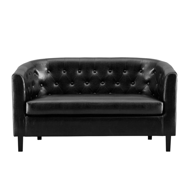 Mid Century Modern Loveseat - Tufted Cushion Chair with Solid Wooden Legs