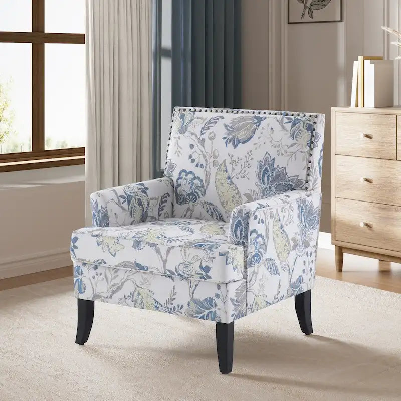 Upholstered Accent Armchair with Nailhead Trim and Wood Legs