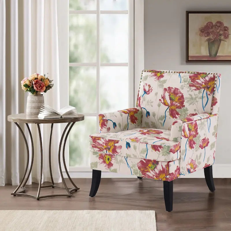 Upholstered Accent Armchair with Nailhead Trim and Wood Legs