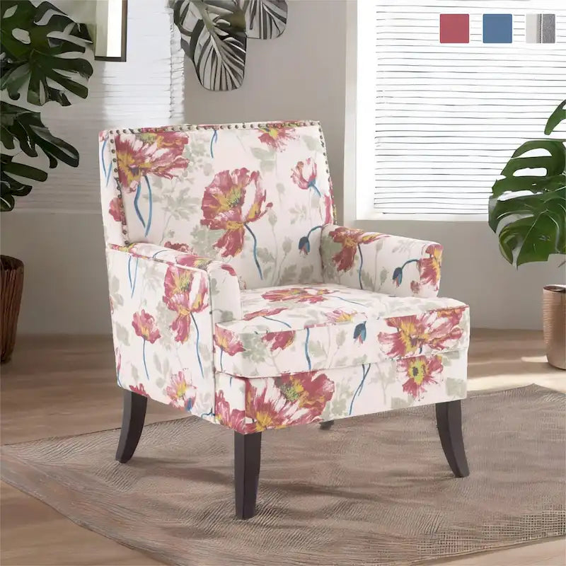 Upholstered Accent Armchair with Nailhead Trim and Wood Legs