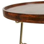 Round Mango Wood Coffee Table with Foldable Gold Iron Legs