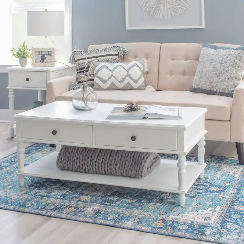 Jowin White Wood 2 Drawer Coffee Table