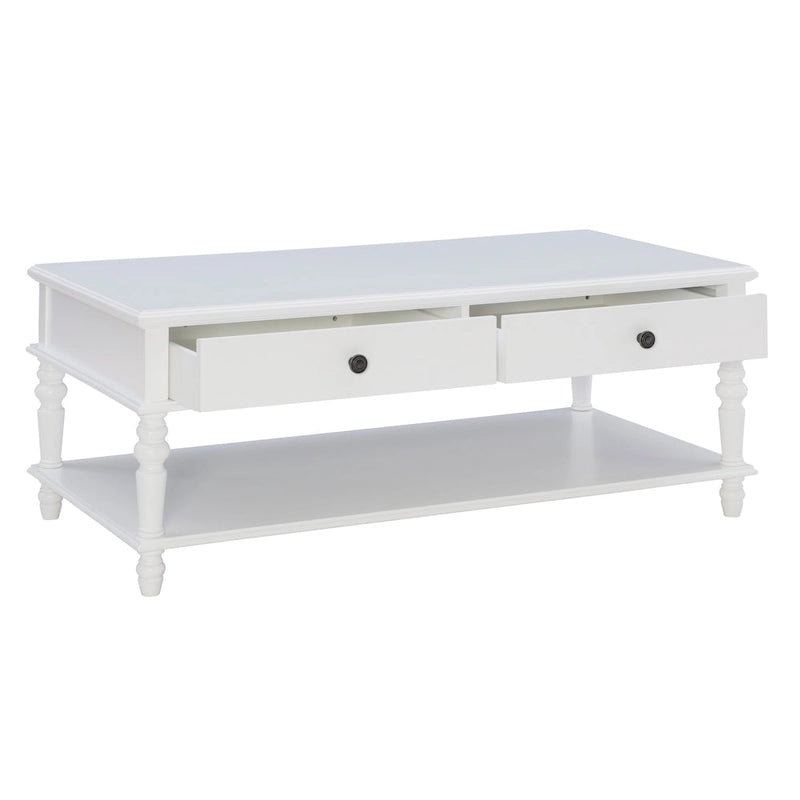 White Wood 2-Drawer Coffee Table