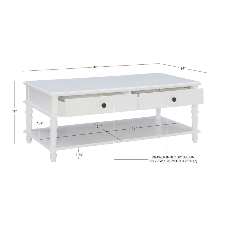 Bílý dřevěný konferenční stolek se 2 zásuvkami