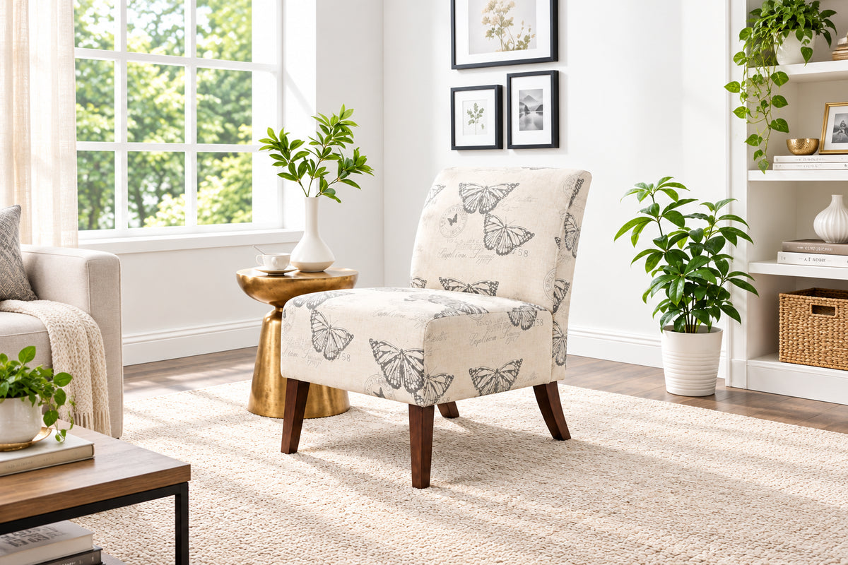 Butterfly Print Accent Chair with Eucalyptus Wood Legs