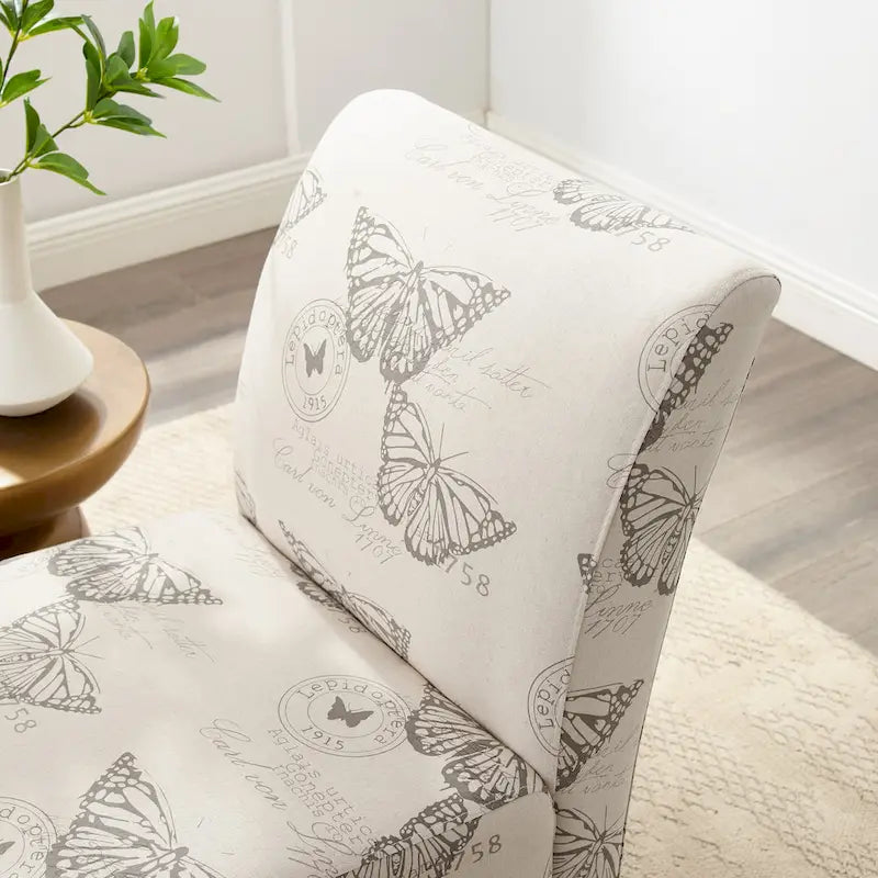 Butterfly Print Accent Chair with Eucalyptus Wood Legs