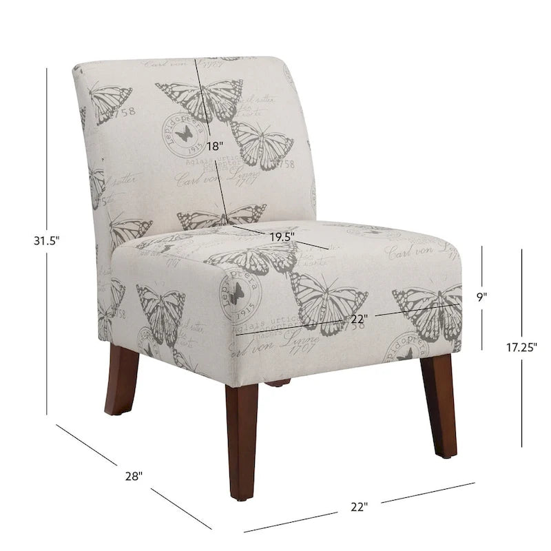 Butterfly Print Accent Chair with Eucalyptus Wood Legs