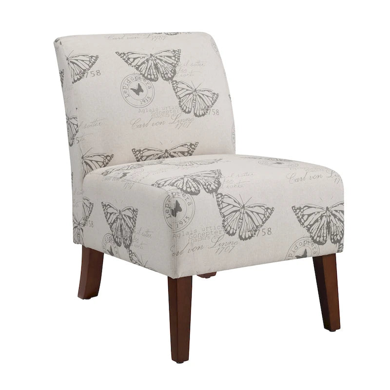 Butterfly Print Accent Chair with Eucalyptus Wood Legs