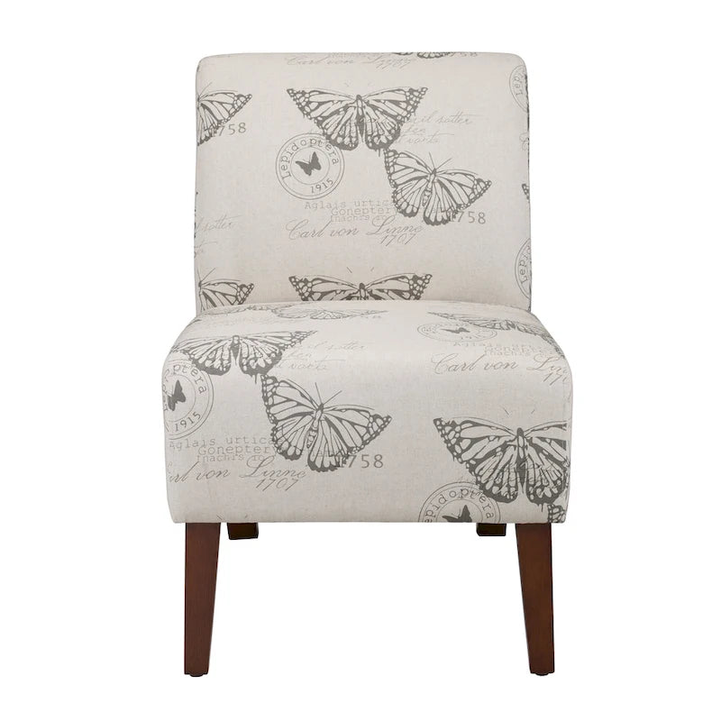 Butterfly Print Accent Chair with Eucalyptus Wood Legs