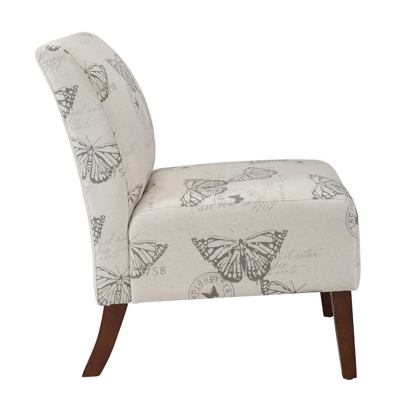 Butterfly Print Accent Chair with Eucalyptus Wood Legs
