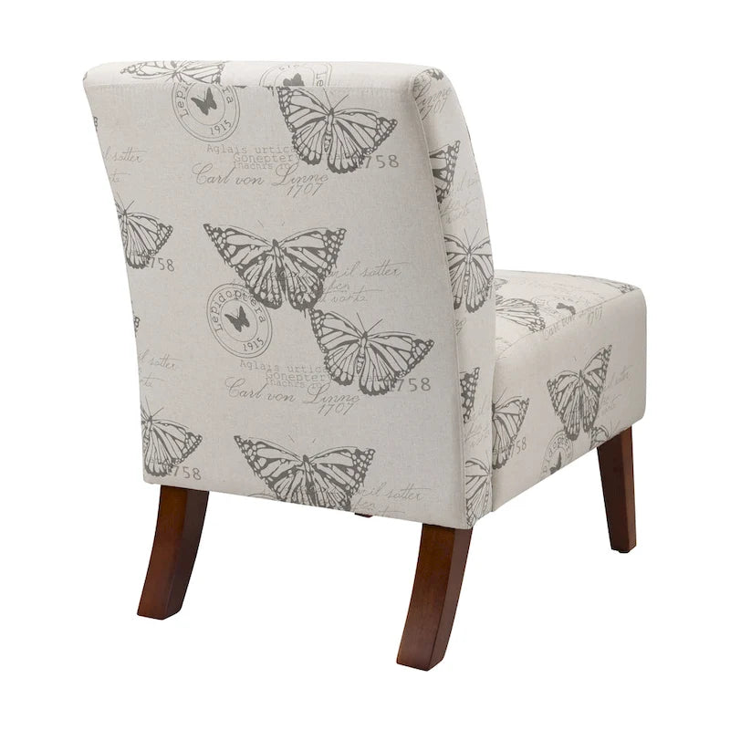 Butterfly Print Accent Chair with Eucalyptus Wood Legs