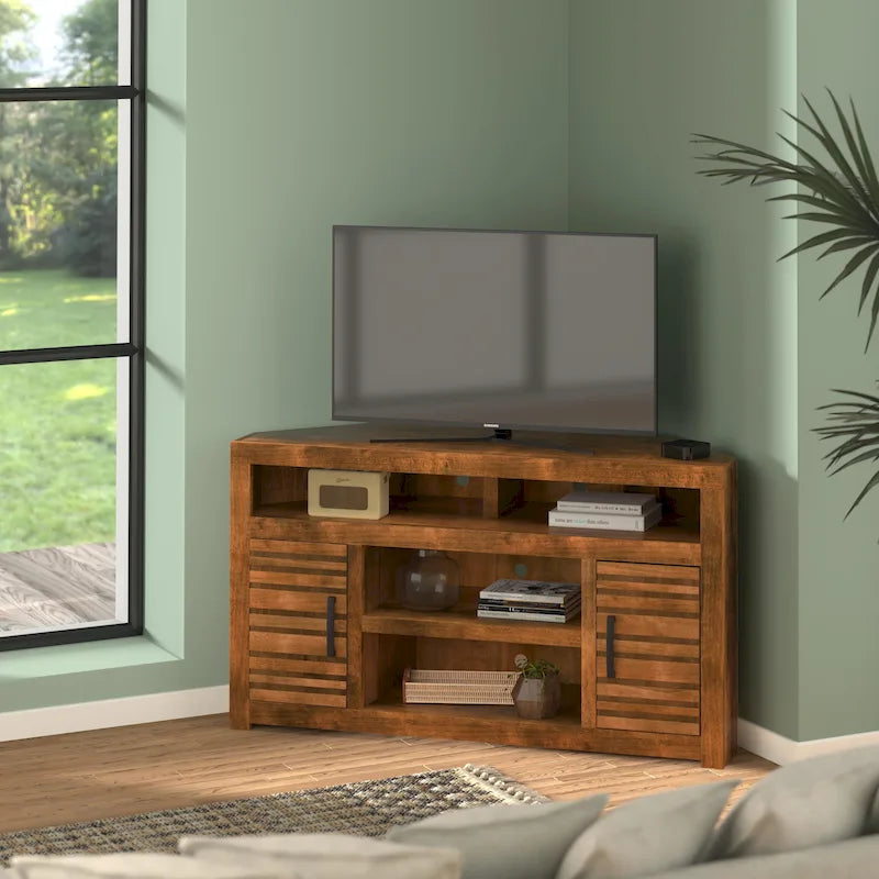 52-Inch Corner TV Stand Console for TVs up to 55 Inches, Whiskey Finish