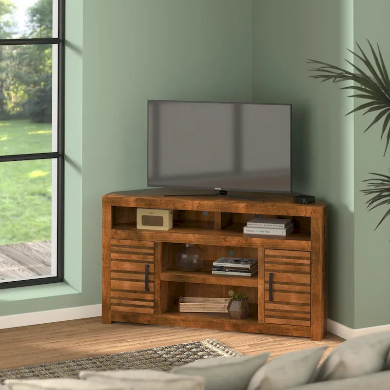 Bridgevine Home 52 inch Corner TV Stand Console for TVs up to 55 inches, No Assembly Required, Whiskey Finish