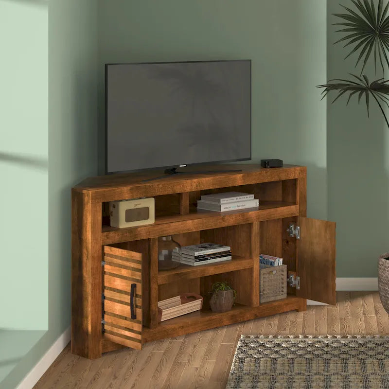 52-Inch Corner TV Stand Console for TVs up to 55 Inches, Whiskey Finish