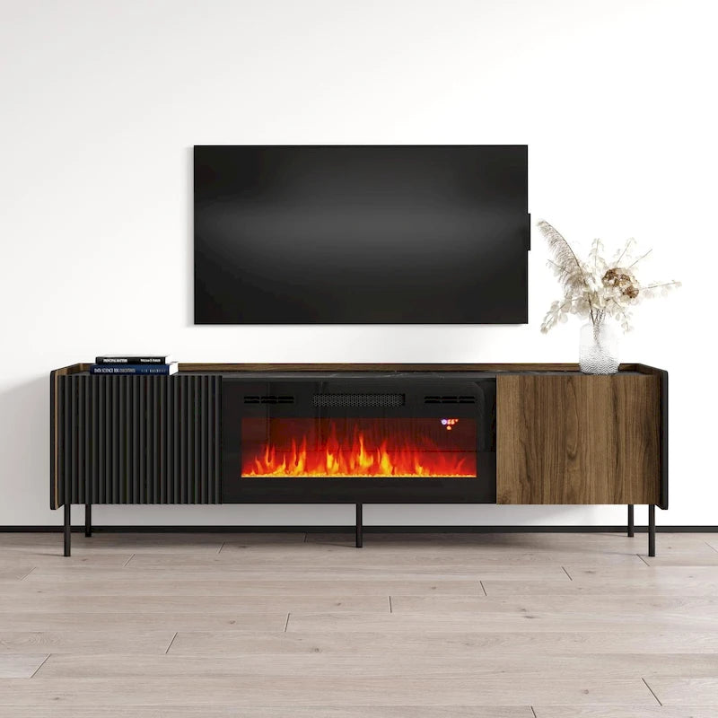 TV-Ständer mit elektrischem Kamin und Stauraum, passend für Fernseher bis 80"