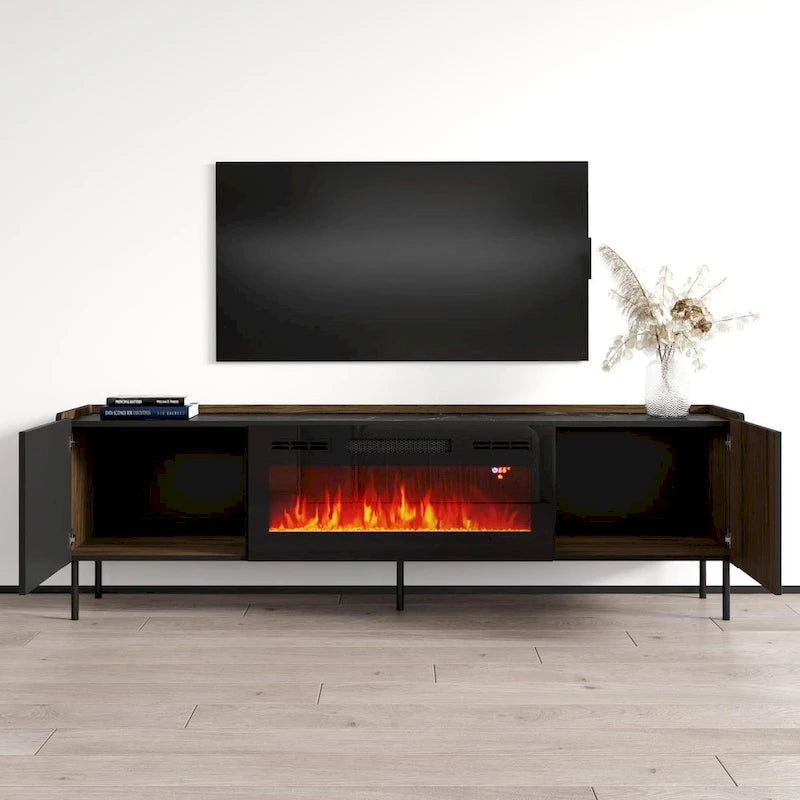 TV-Ständer mit elektrischem Kamin und Stauraum, passend für Fernseher bis 80"