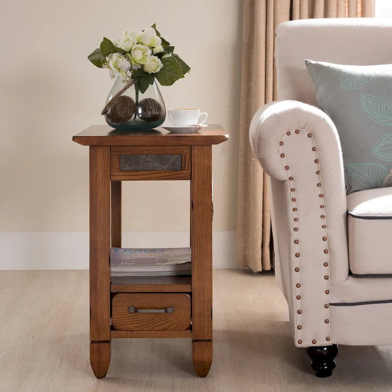 Slatestone One Drawer Side Table with Slate Tile