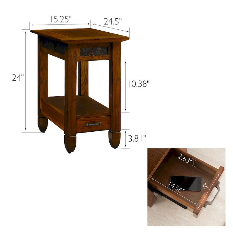 Slatestone One Drawer Side Table with Slate Tile