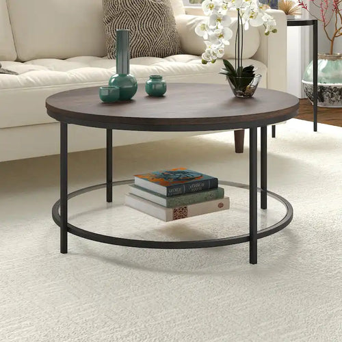 Tavolino rotondo da 32" con piano in MDF e ripiano in vetro