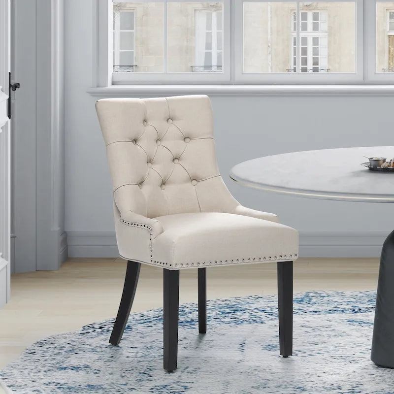 Tufted Upholstered Linen Fabric Dining Chair