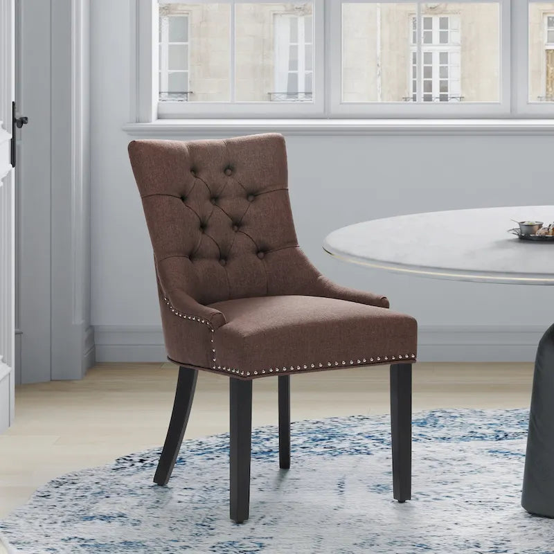 Tufted Upholstered Linen Fabric Dining Chair