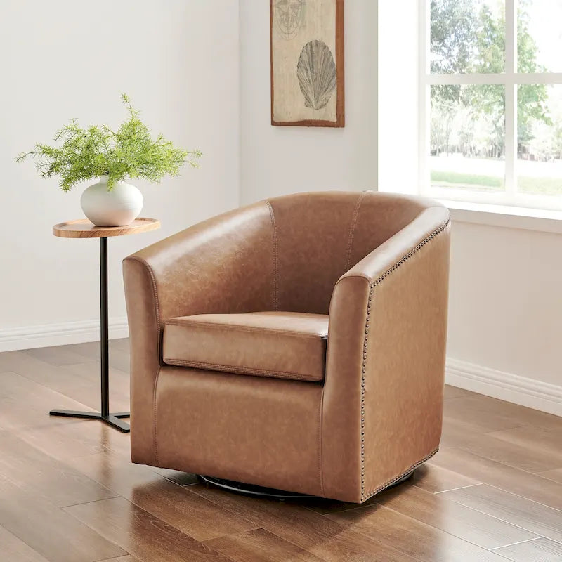 360-Degree Swivel Accent Chair with Nail Head Detail