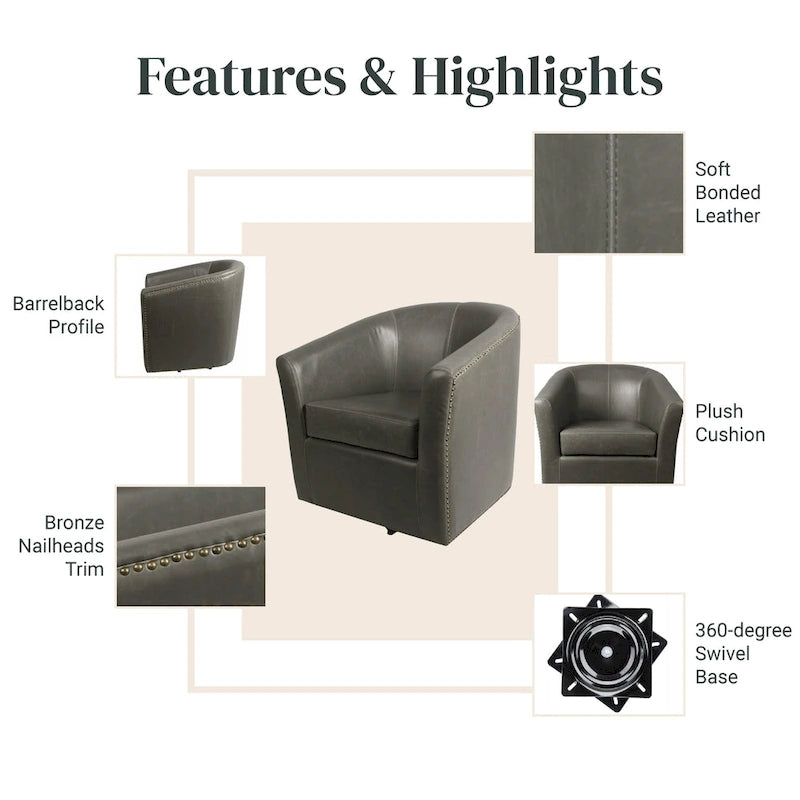 360-Degree Swivel Accent Chair with Nail Head Detail