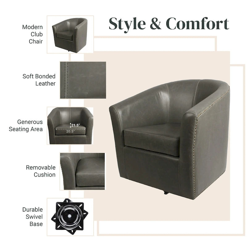 360-Degree Swivel Accent Chair with Nail Head Detail