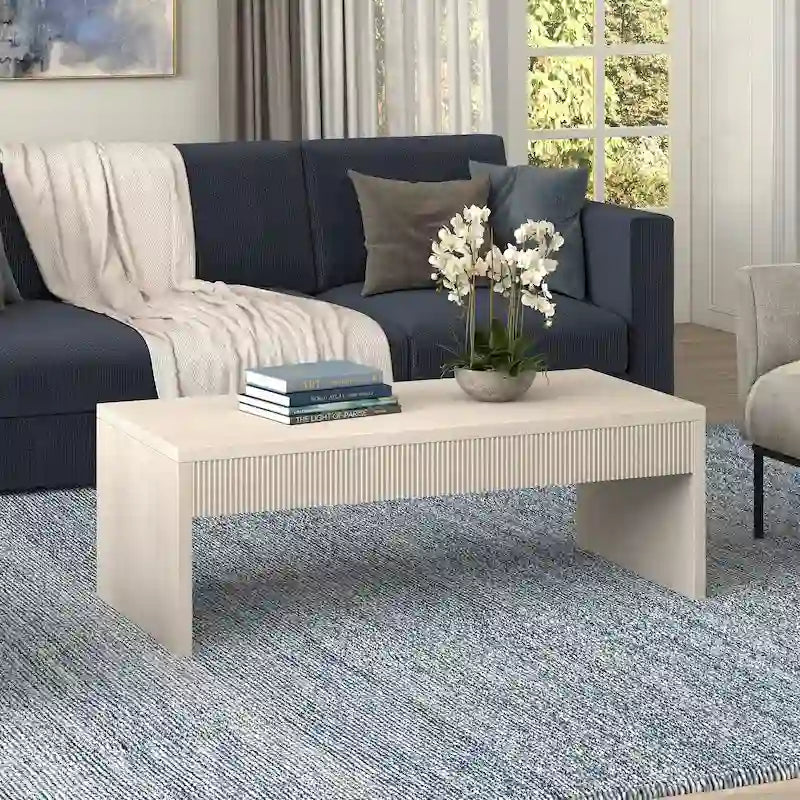 48 Wide Rectangular Coffee Table with Fluted Panel Detail