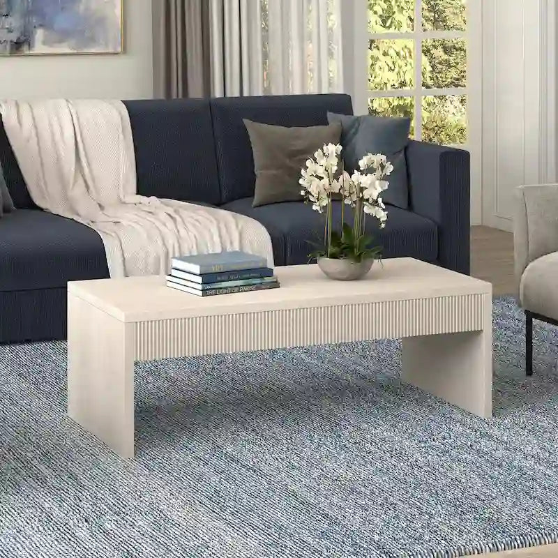48 Wide Rectangular Coffee Table with Fluted Panel Detail